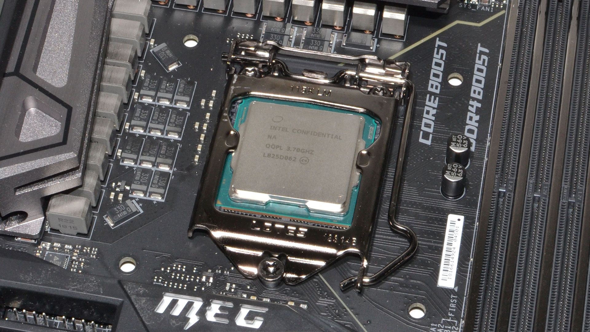 Intel's top-of-the-line Core i9-9900K, in a Z390 motherboard.
