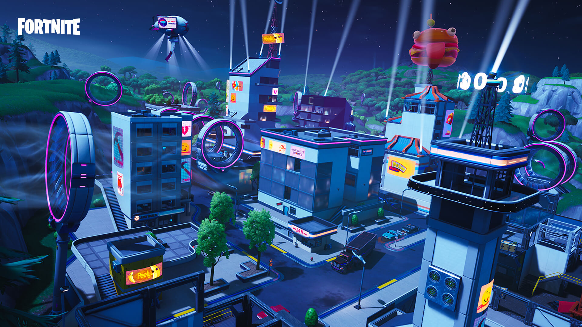 Fortnite season 9 sees cyberpunk-style Tilted Towers rise from the ashes